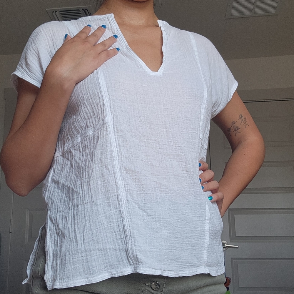 Vince White Textured Cotton Top
